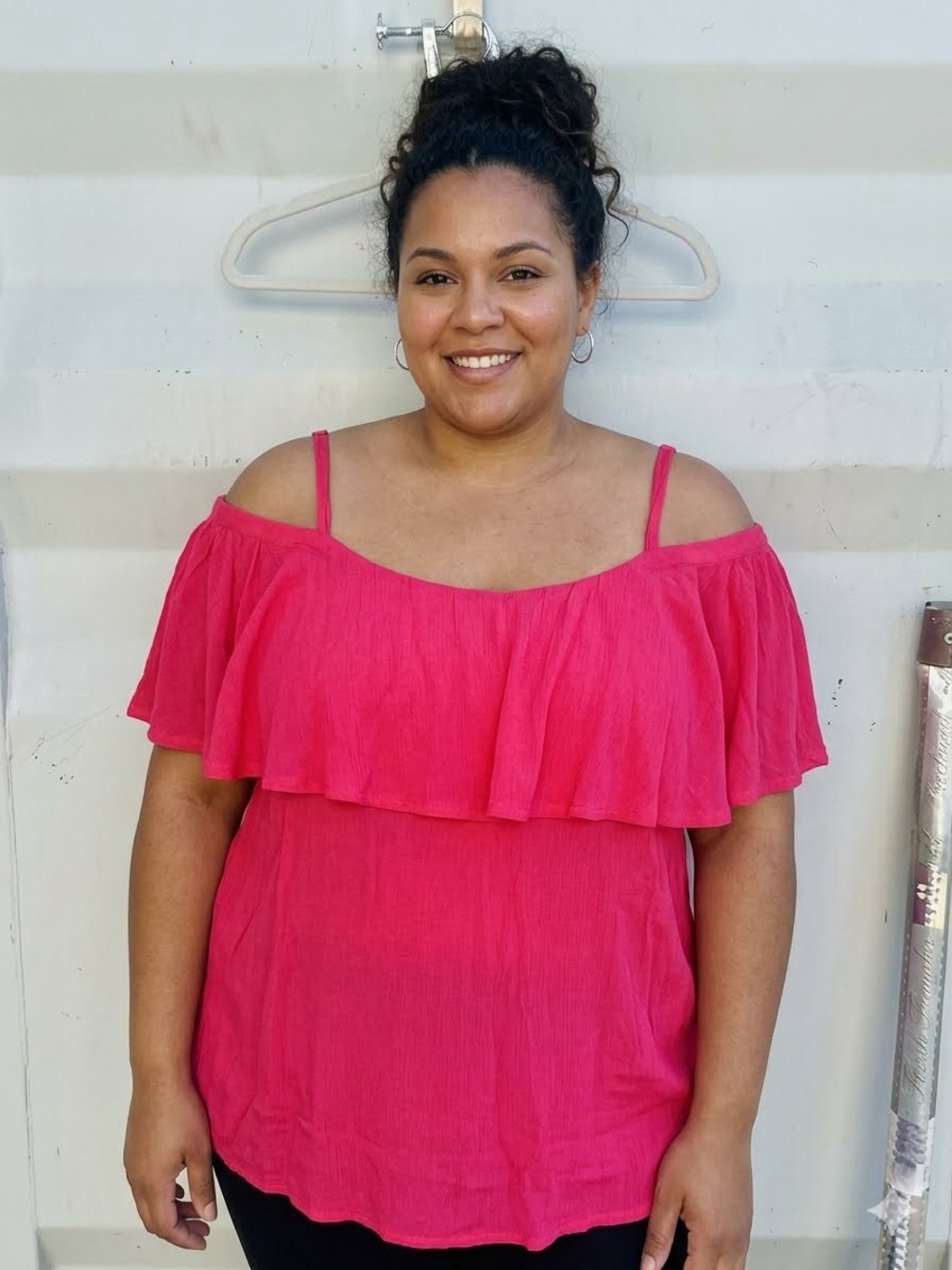 Women’s Off-Shoulder Ruffle Top - Hot Pink